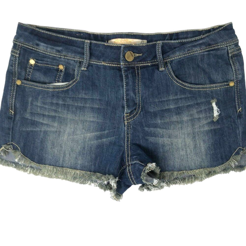 Joujou Low Rise Denim Blue Jean Booty Shorts Raw Hem Distressed Cutoffs Size 11